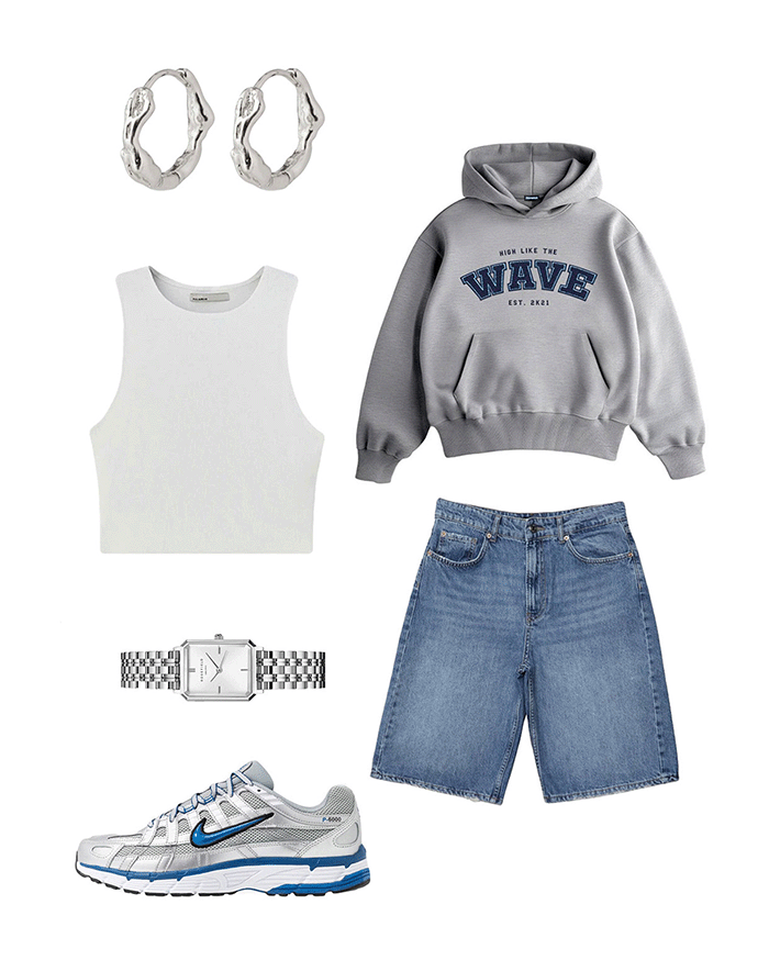 Przykładowe stylizacje z szarą bluzą COLLEGE WAVE