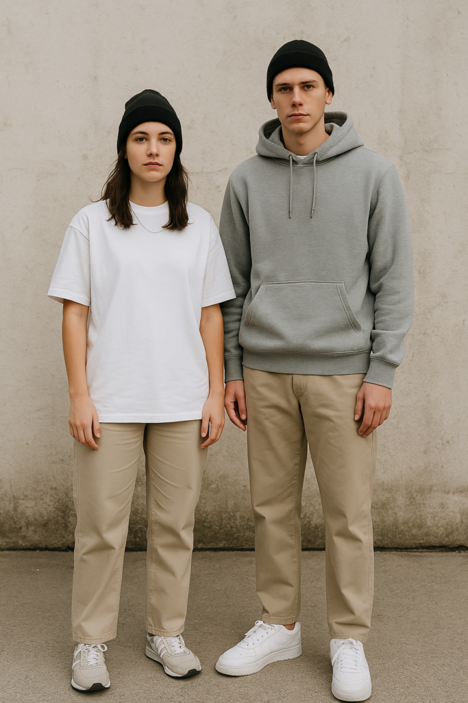 Przykładowa stylizacja capsule wardrobe w postaci zestawu casual streetwear